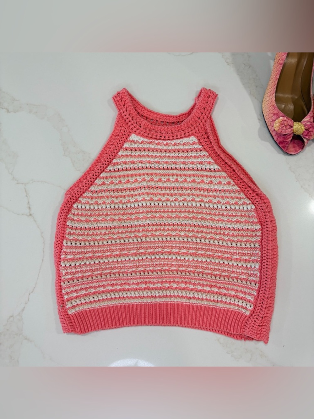 BCBGeneration Coral and Cream Crochet crop top size S